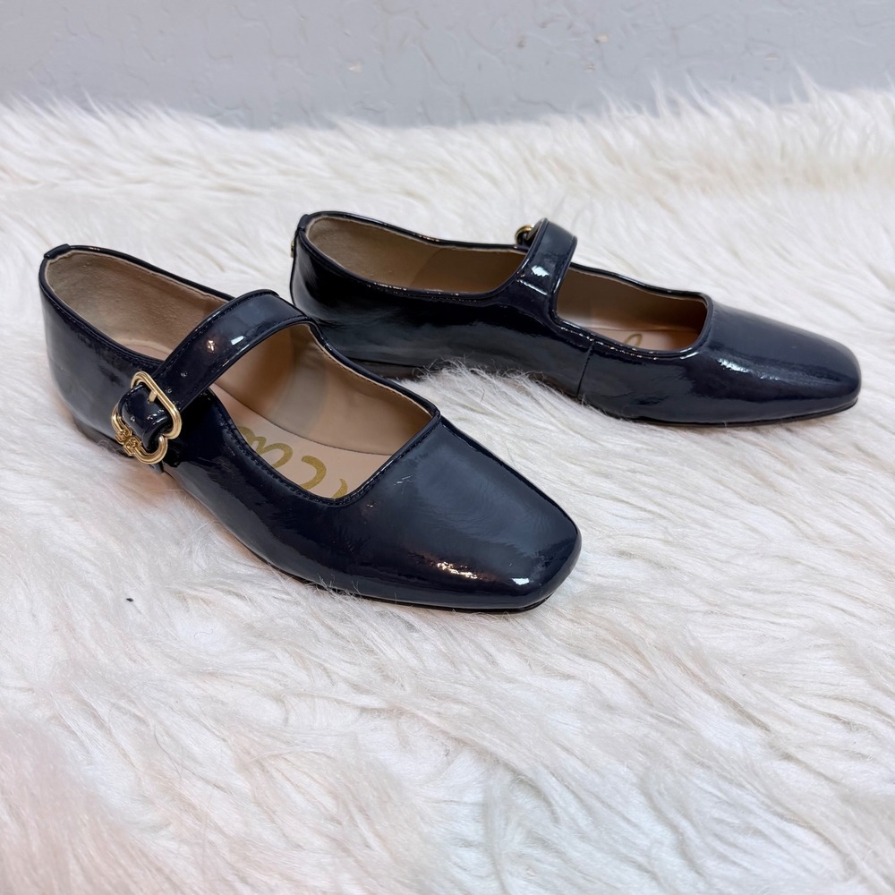 Sam Edelman Michayla Navy Patent Leather Mary Jane Flats Square Toe Size 7